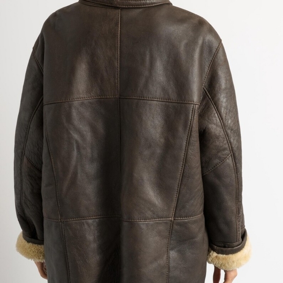 80s Western Sheepskin Coat, Size L Brown Shearling Coat Vintage Leather Jacket - Picture 7 of 16